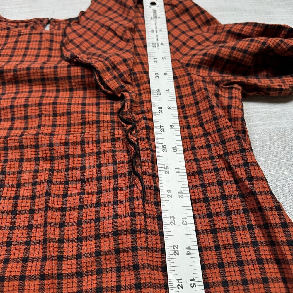 Madewell Ruffle-Front Top in Plaid Orange Red & Black Size Medium Cotton - Picture 6 of 7